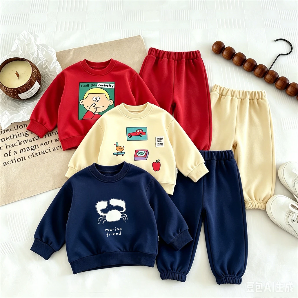 New Design Outfits Boys And Girls Cartoon Print Hoodies Loose Versatile Pants Autumn Clothes Toddler Fashion Sweatshirts Suit