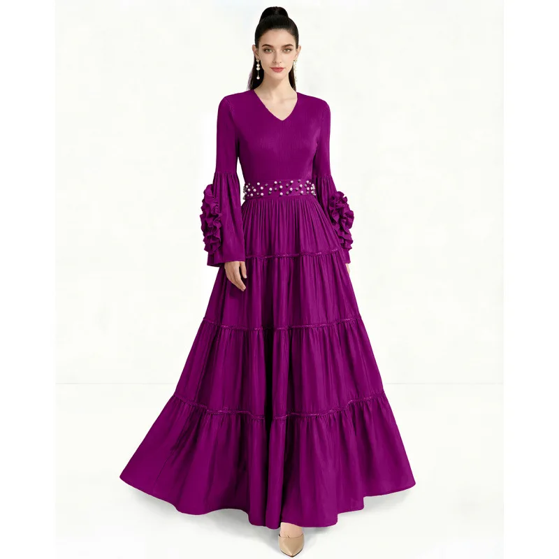 クロスボーダー レディース ドレッシーなスカート ミドルリンクを解消 ベルベット生地 ゆったりウエスト ロング丈 デイリーウェア 冬用 厚手