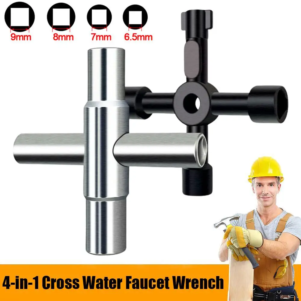 

4-in-1 Way Sillcock Cross Bathroom Wrench Steel Water Utility Key For Valve Faucet Spigots And Hose Bib Household Hardware I9E3