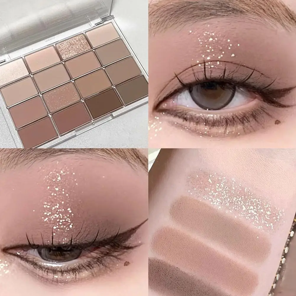 16 Colors Eyeshadow Palette Matte Pearlescent Low Saturation Glitter Eye Pink Eye Makeup Lasting Palette Shadow Brown Long O1H9