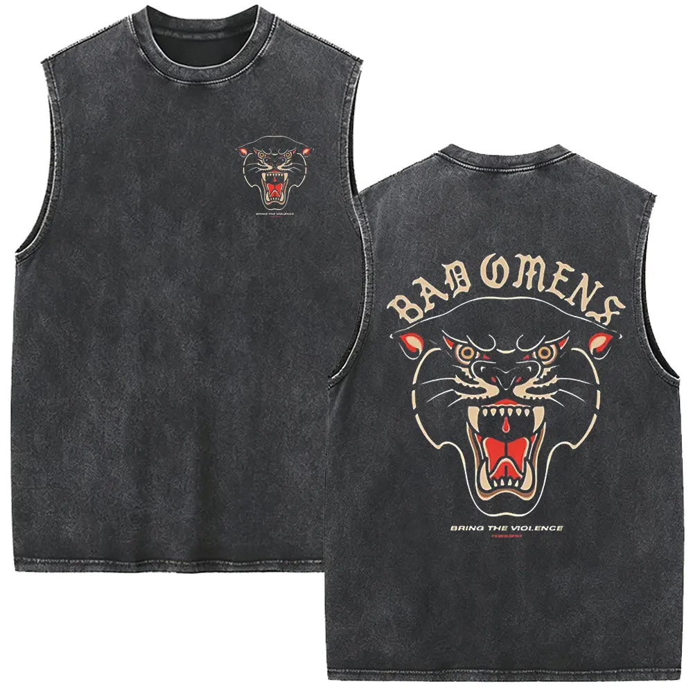 Bad Omens Band Vintage Washed Tank Tops Men Women Rock Punk Gothic Streetwear Male Oversized Pure Cotton Sleeveless Vest T-shirt