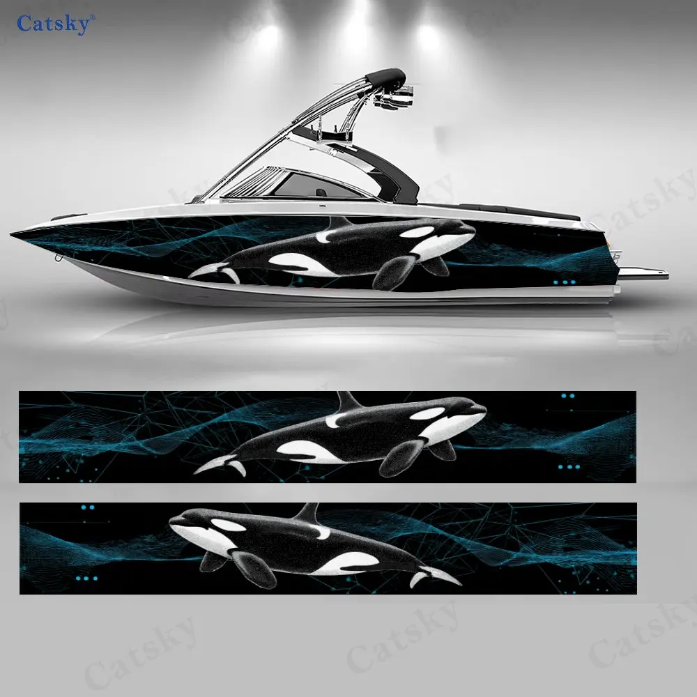 

Tech Orca Dazzling Blue Boat Stickers, PVC Waterproof Durable Vinyl Wrap Decals for Fishing Boats, Durable and Stylish Design