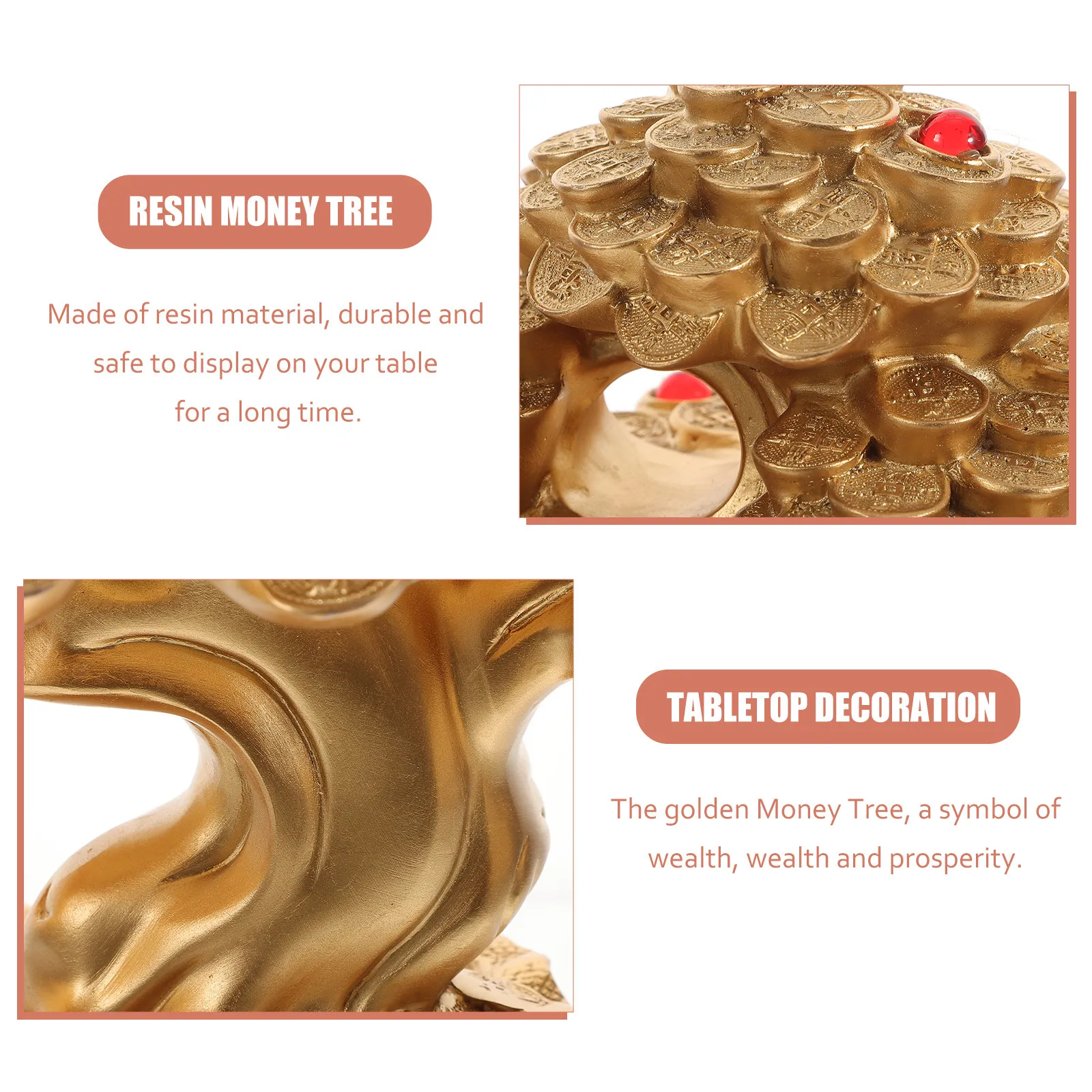 Resin Money Tree Desktop Decorative Ornament Golden Good Fortune Tree Statue for Home Office Cabinet Decor Tabletop Decoration