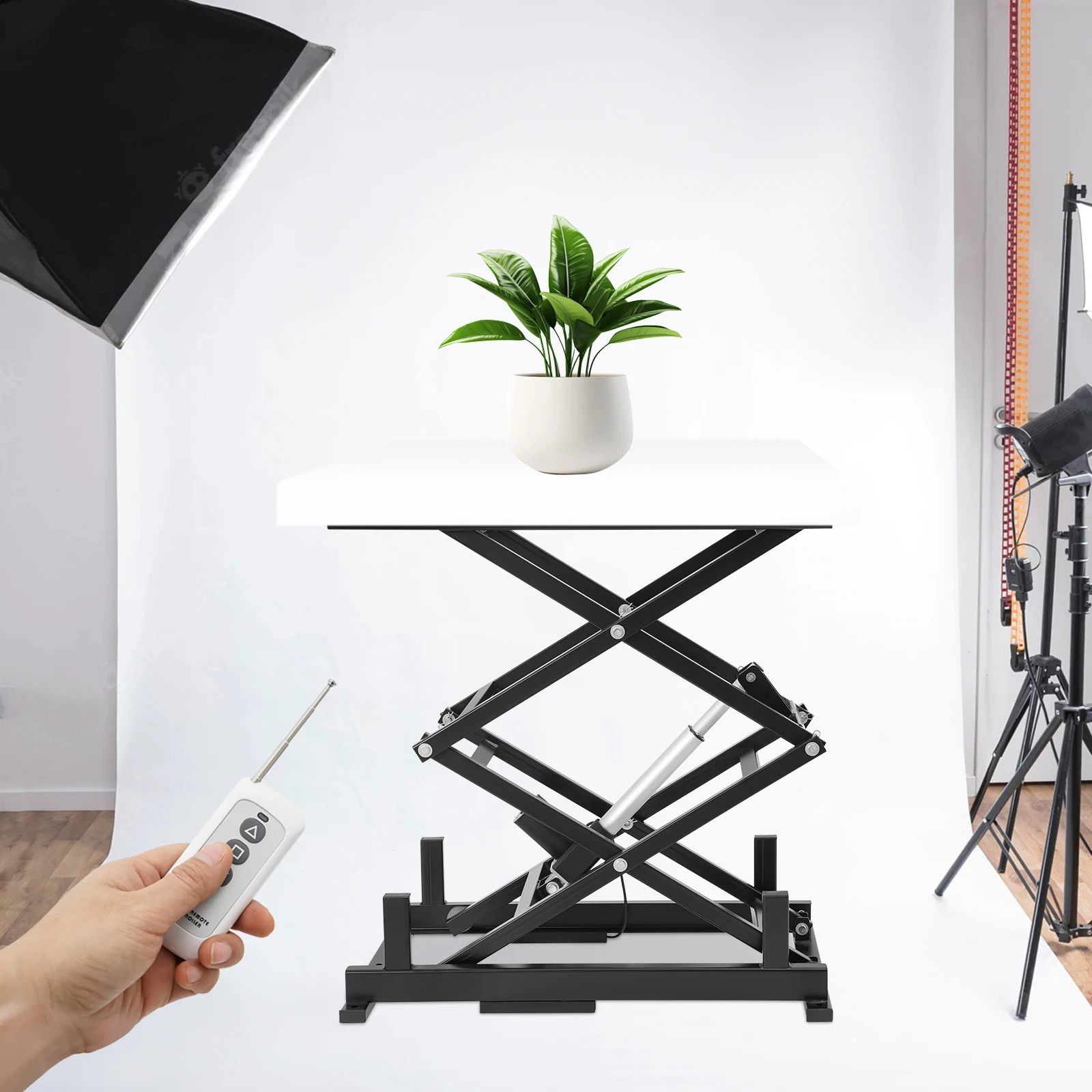 Electric Scissor Lift Table Adjustable 140 lbs 10.43-50inwith Remote Control Self-Locking Safety Foldable Rustproof Hydraulic Lift for Warehouse Factory Supermarket Material Handling