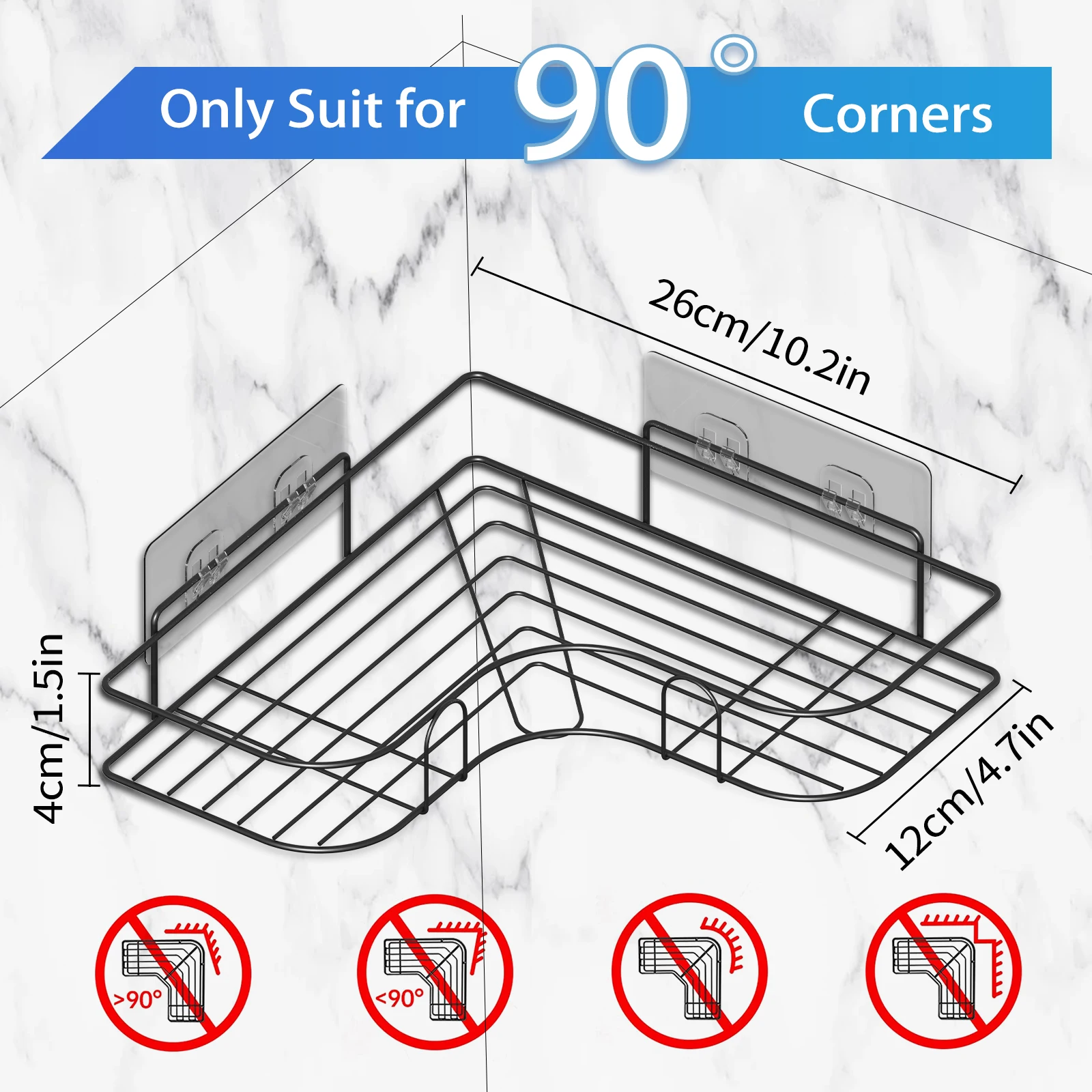 2PCS Bathroom Corner Triangle Shelf Wall Mounted Storage Shelves Shampoo Holder Cosmetic Rack Iron Shower Drain Basket Organizer - view 4