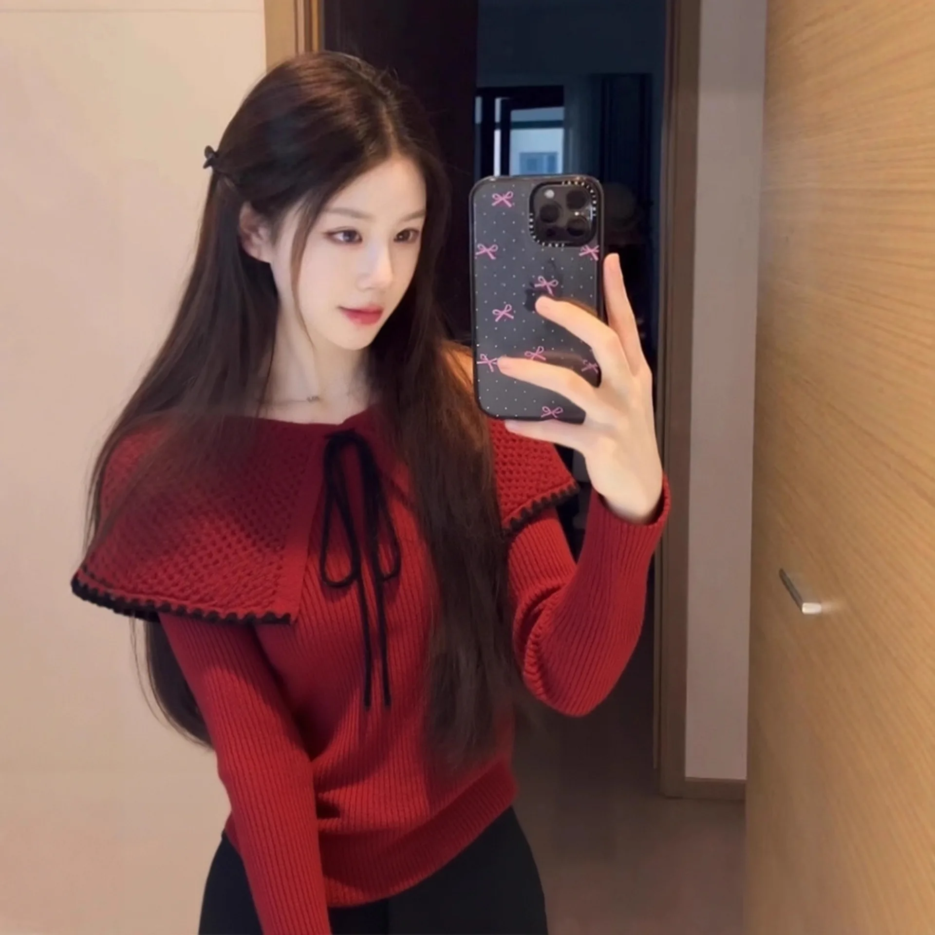 Christmas New Year Knitted Sweater Women's Autumn Winter Slim Fit Shoulder Bared Collar Stand up Top Christmas Theme
