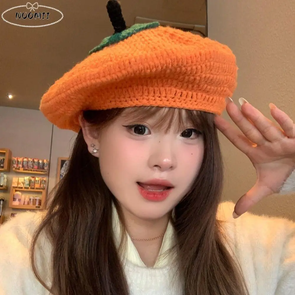 مزاجه Kawaii البرسيمون قبعة الكرتون الدافئة محبوك قبعة الفاكهة شكل اليابانية Y2K الرسام قبعة يوميا