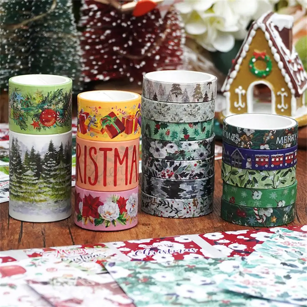 80Pcs Christmas Snowman Tree Pattern Cabin Scene Stickers PET Tapes Pre-Cut Holiday Scene Stickers Journaling Scrapbook Supplies