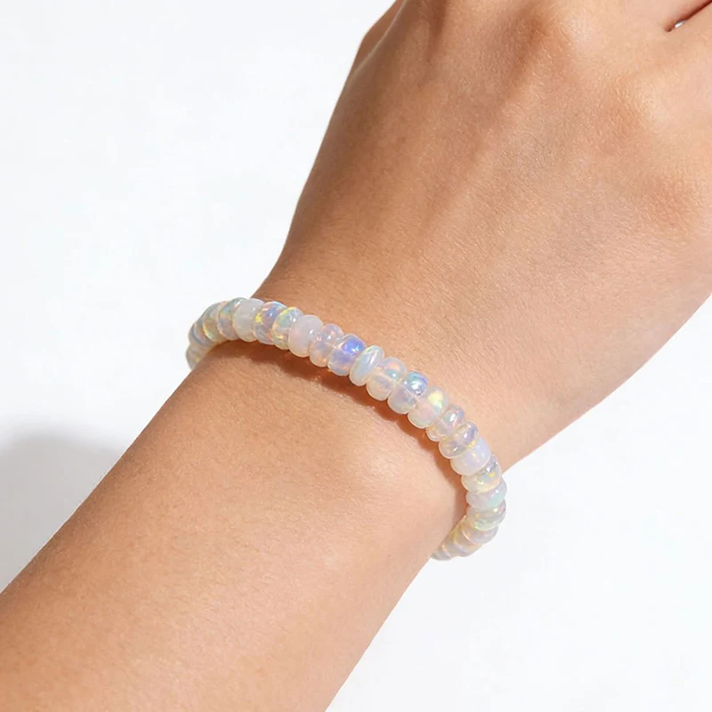 【IIOO】Natural Opal Bracelet For Women Stretchable Elastic Rope Crystal Jewelry Helps Maintain Emotional Balance