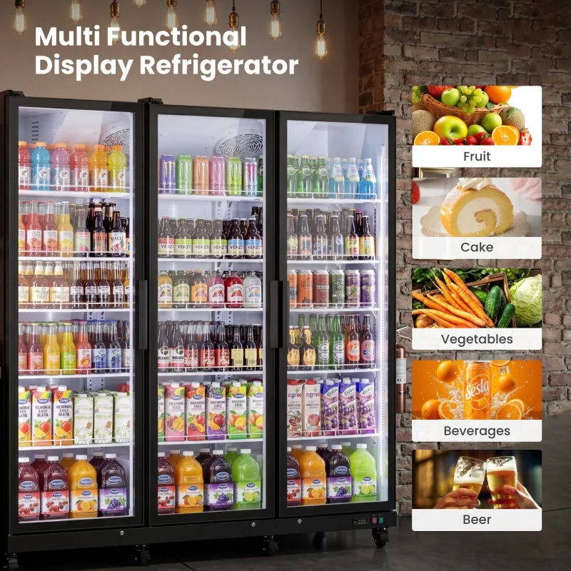Commercial Upright Refrigerators 3 Doors Commercial Drink Fridge Glass Door for Restaurant Beverage Cooling Display Use