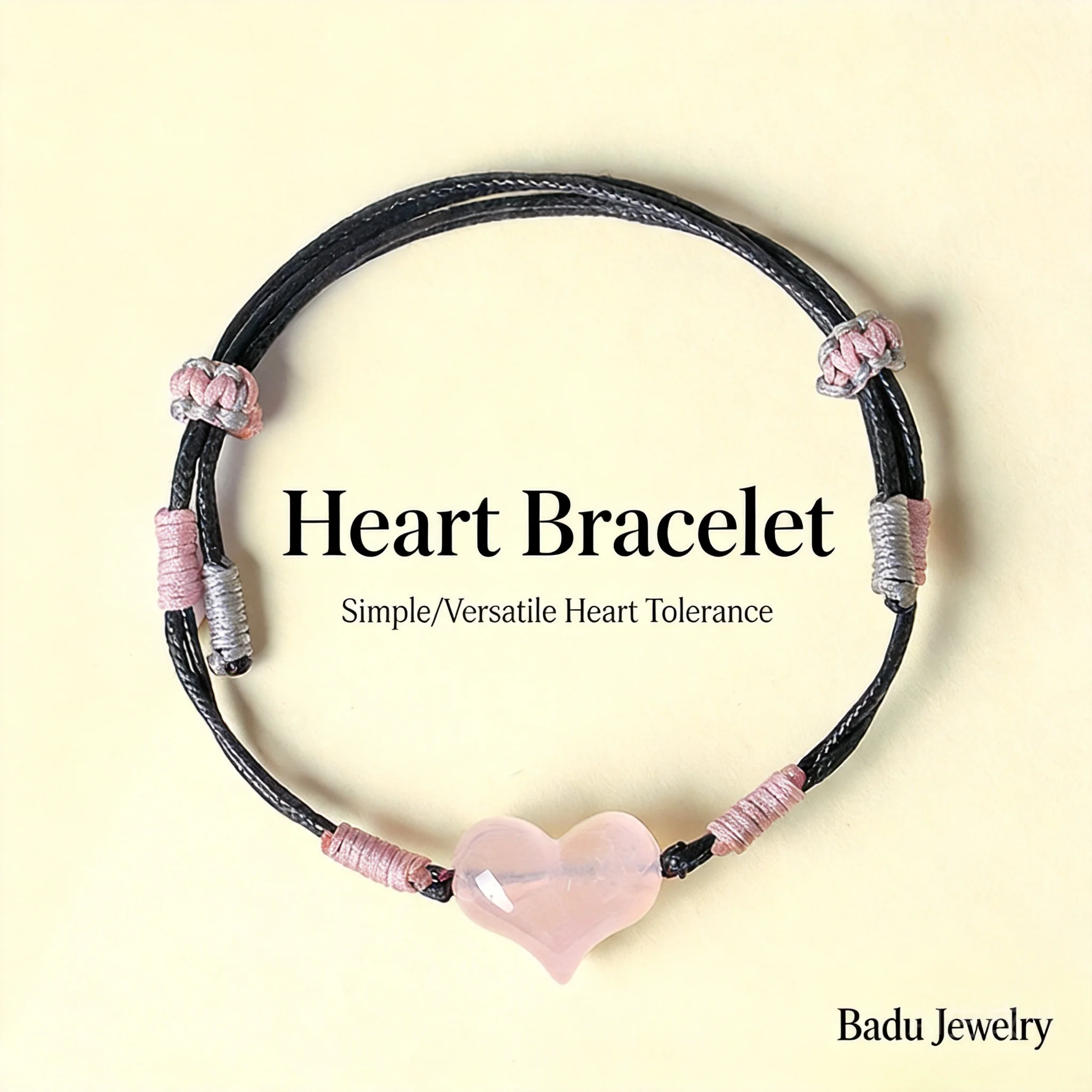 

Chinese Style Handmade Braided Bracelet Natural Rose Quartz Heart Lucky Charm Bracelet For Women Attract Romance Good Luck Bless