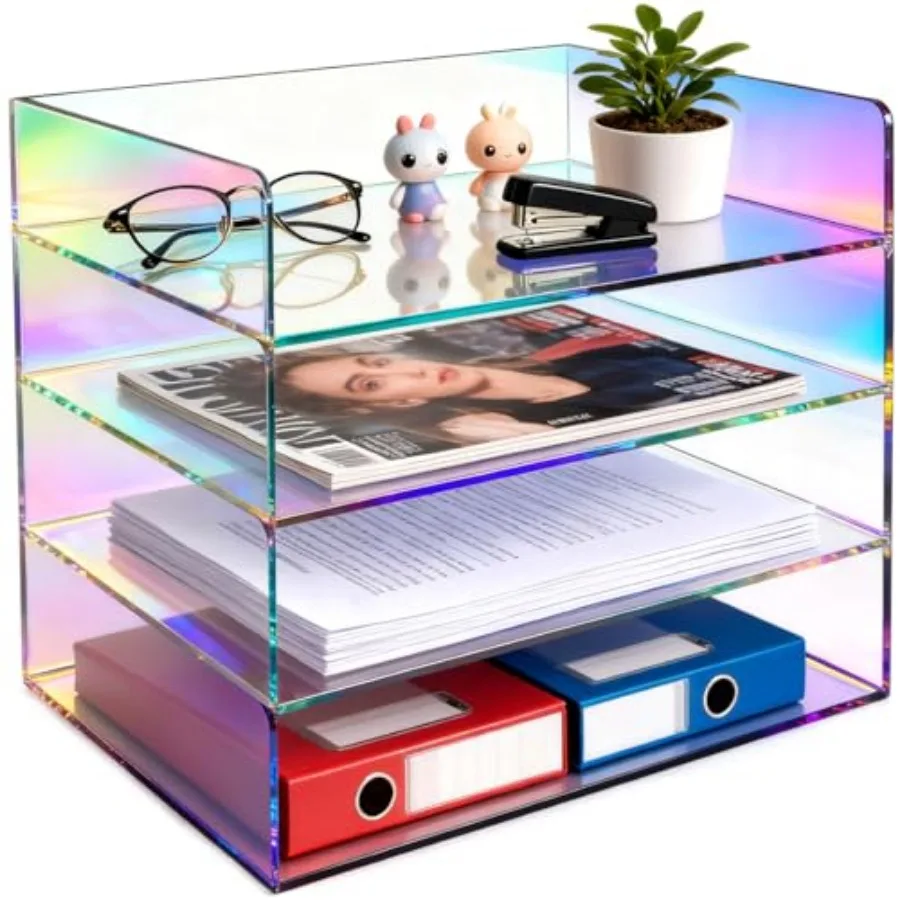 

Acrylic File Organizer for Desk 4 Tiered Stackable Letter Tray Office Paper Storage Desktop Document Sorter