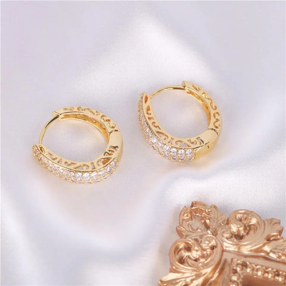 RAKOL Hollow Gold Color Hoop Earrings for Women Paved Dazzling CZ Stone Luxury Trendy Female Circle Earrings Statement Jewelry