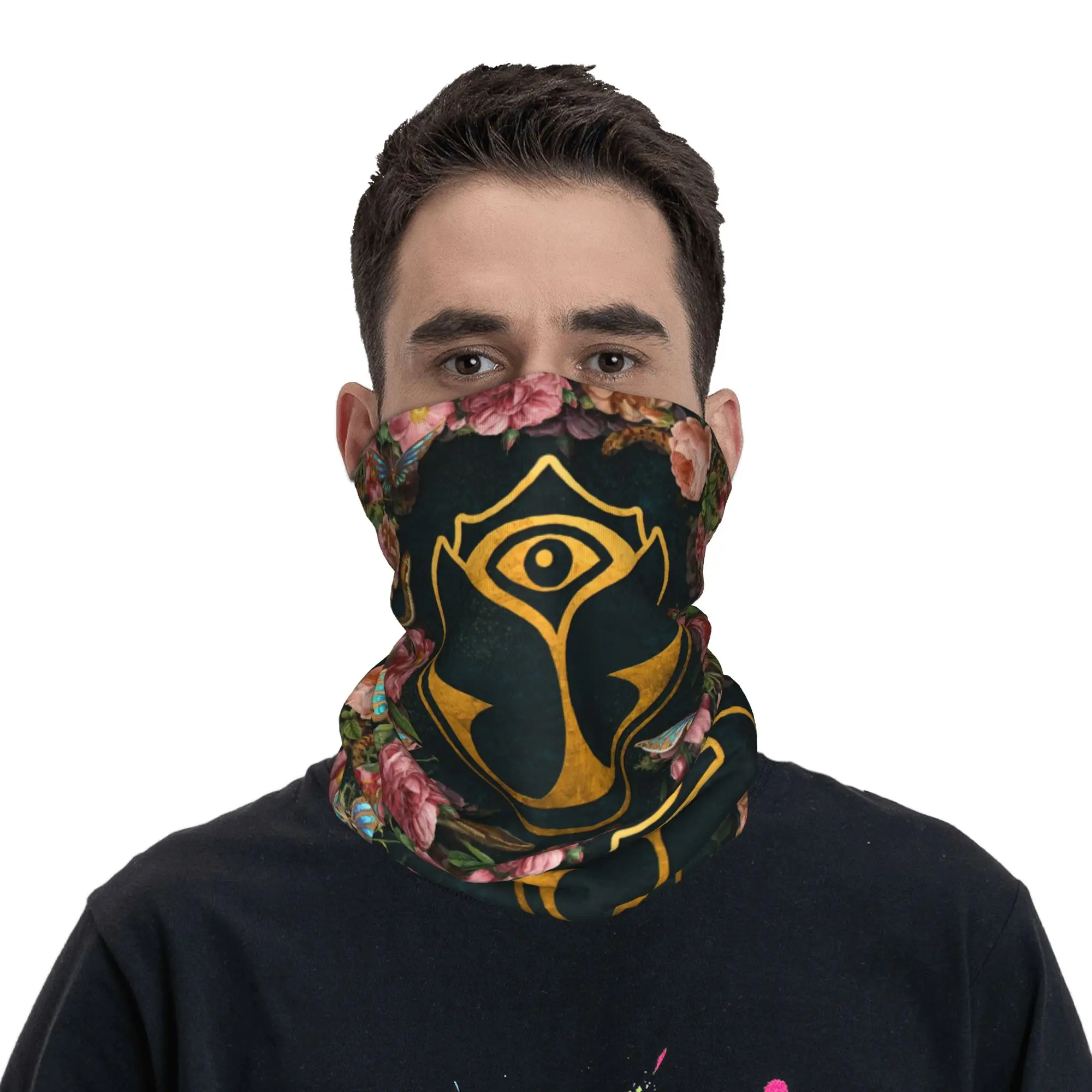 

Custom Tomorrowland Bandana Neck Gaiter for Hiking Running Women Men Wrap Scarf Electronic Dance Music Festival Balaclava Warmer