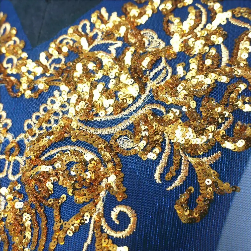Patch Red Blue Black Gold Sequined Appliques Mesh Epaulette Embroidery Lace Appliques Sequined Embroidery Patches Dress DIY