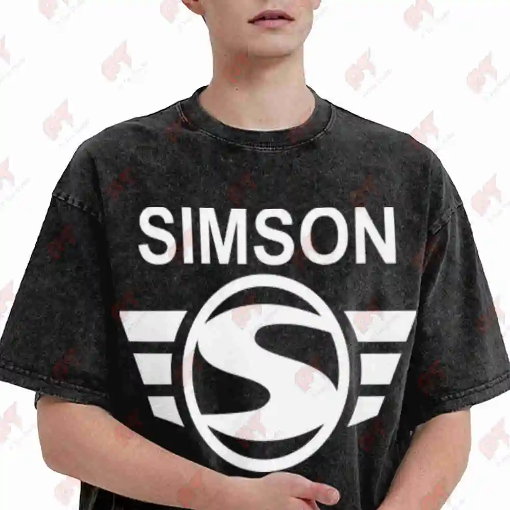 Simson Logo Silvery Active Vintage Washed Tee Pure Cotton T-Shirt