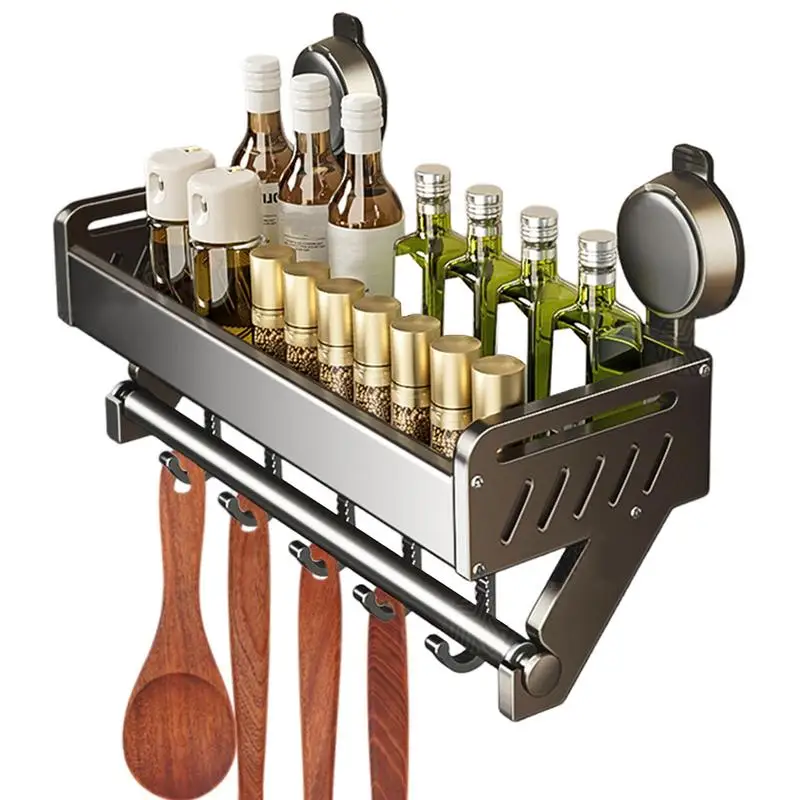 

Suction Rack For Kitchen Wall Mounted Kitchen Organizer Shelves Space-Saving Metal Organizer Shelf No Drilling Shower Rack For