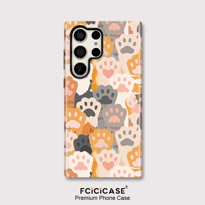 Fcicicase S24 S25 Cute Cats Paw Print Phone Case For Samsung Galaxy S23 Ultra A26 A16 S20 FE A56 A36 Double-layer Back Capa