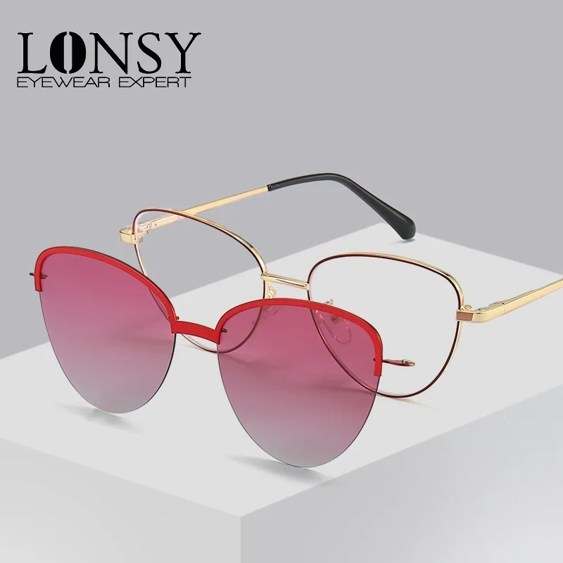 

LONSY Magnetic Polarized Sunglasses Women Myopia Sun Glasses Shades Female Brand Designer Prescription Optical Cat Eye Eyeglass