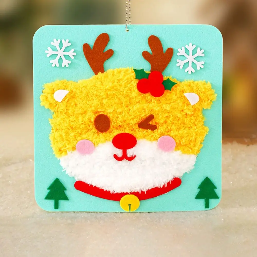 Cartoon Christmas Punch Needle Set Santa Claus Elk Deer Christmas Thread Drawing Christmas Stocking DIY Making Material Bag