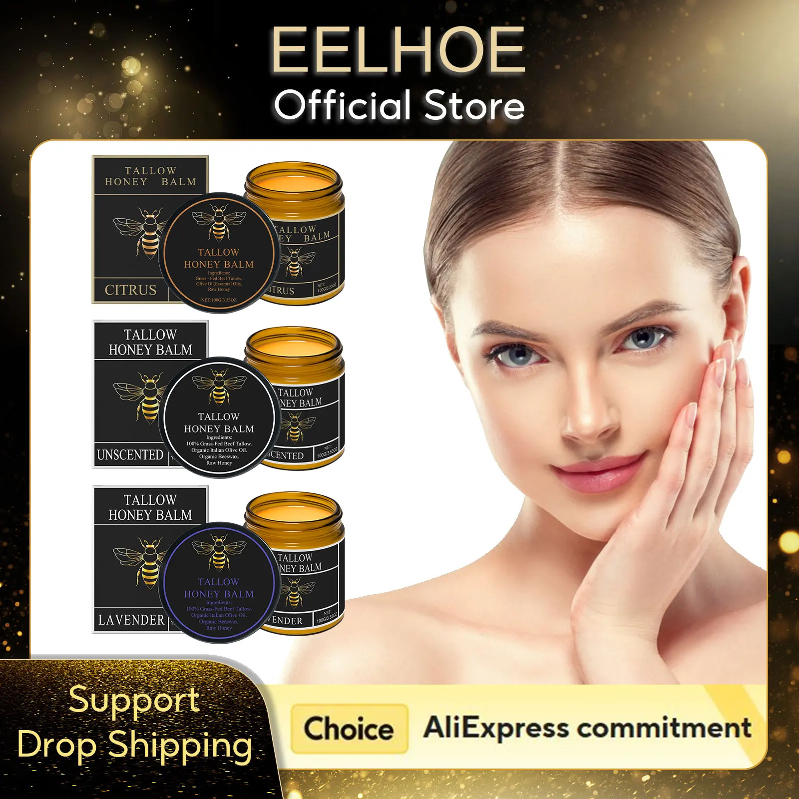 Beef Tallow Honey Balm Deeply Nourishing Moisturizing Skin Barrier Repair Care Natural Organic Grass Fed Beef Tallow Balm 100g
