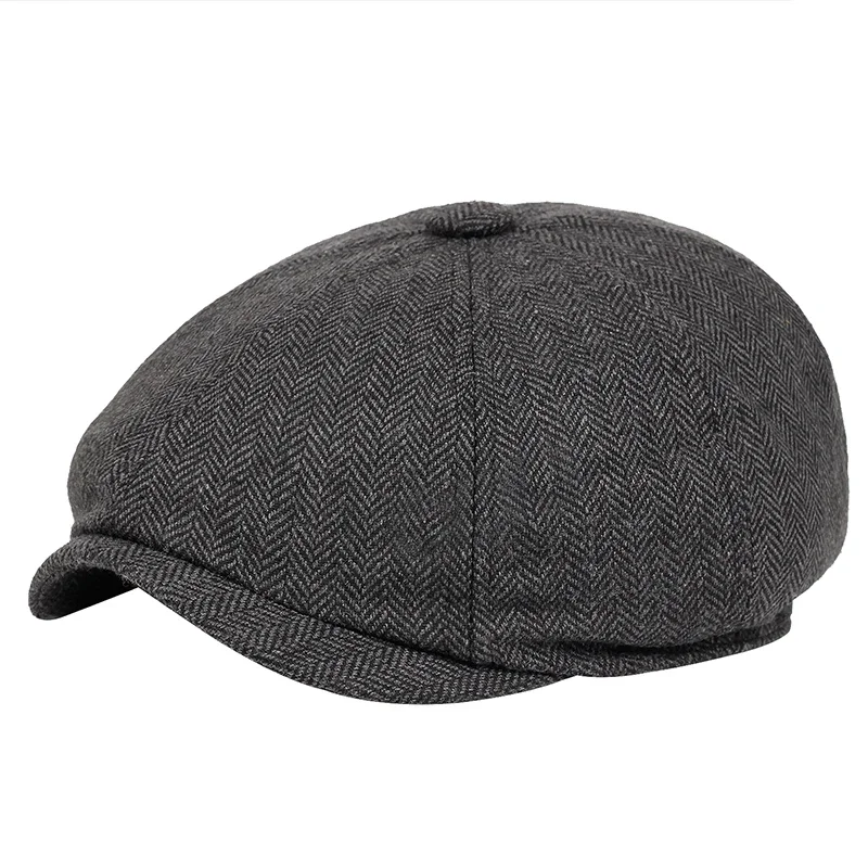 Retro Newsboy Caps für Herren, achteckige Hüte, britische Malerhüte, Herbst-Winter-Baskenmützen, Fischgrätmuster-Flatcaps, Hip-Hop-Baskenmützen, Gorras