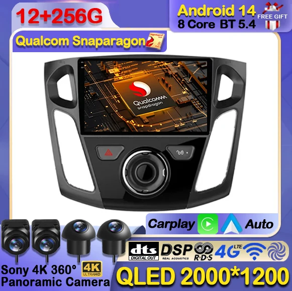 

Android 14 Carplay Auto для Ford Focus 3 Mk 3 2011-2015 Автомобильный радиоприемник Мультимедийный стерео видеоплеер GPS NAVI 4G LTE 5G WIFI QLED