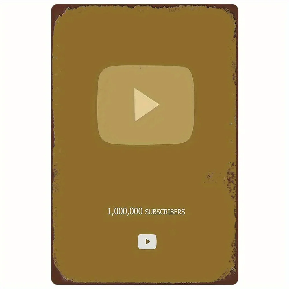 علامة معدنية ريترو 2D مسطحة يوتيوب مليون المشتركين لوحة القصدير جدار ديكور فني للمنزل مكتب مقهى في الهواء الطلق 12x8 بوصة #1