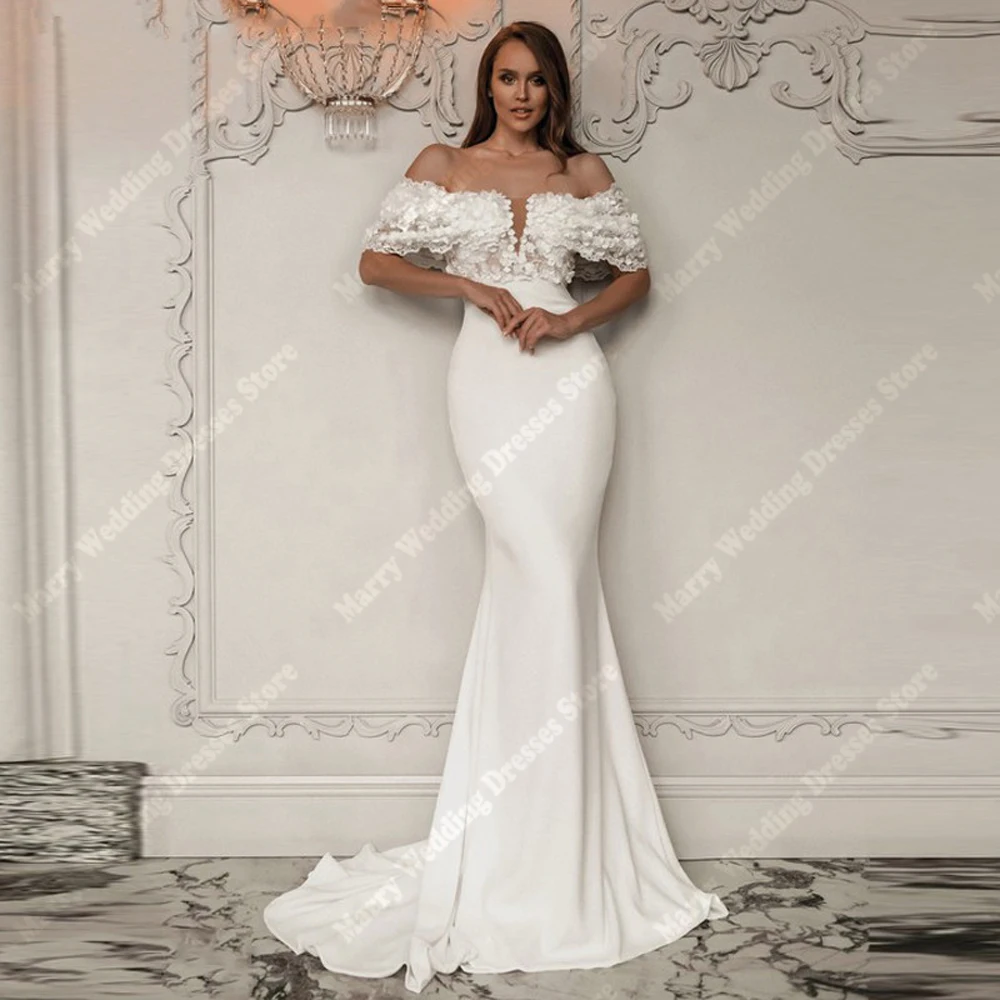 

2025 Charming Off Shoulder Women Wedding Dresses Pretty Satin Fabric Mermaid Bride Gowns Backless فساتين حفلات الزفاف Customized