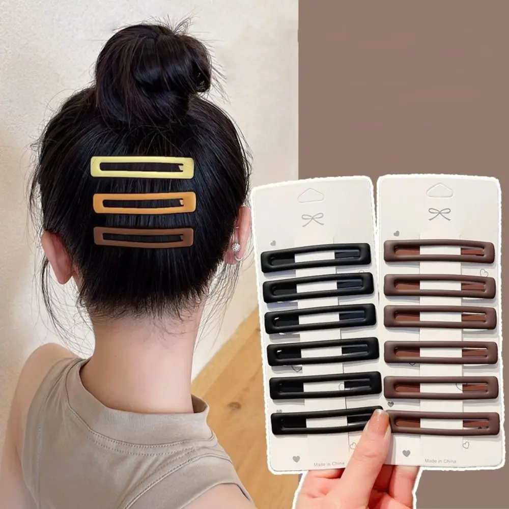 6pcs/set Hair Accessories Korean Style Rectangle Hairpins Frosting Metal Geometry Barrettes Solid Color Hair Clip Women