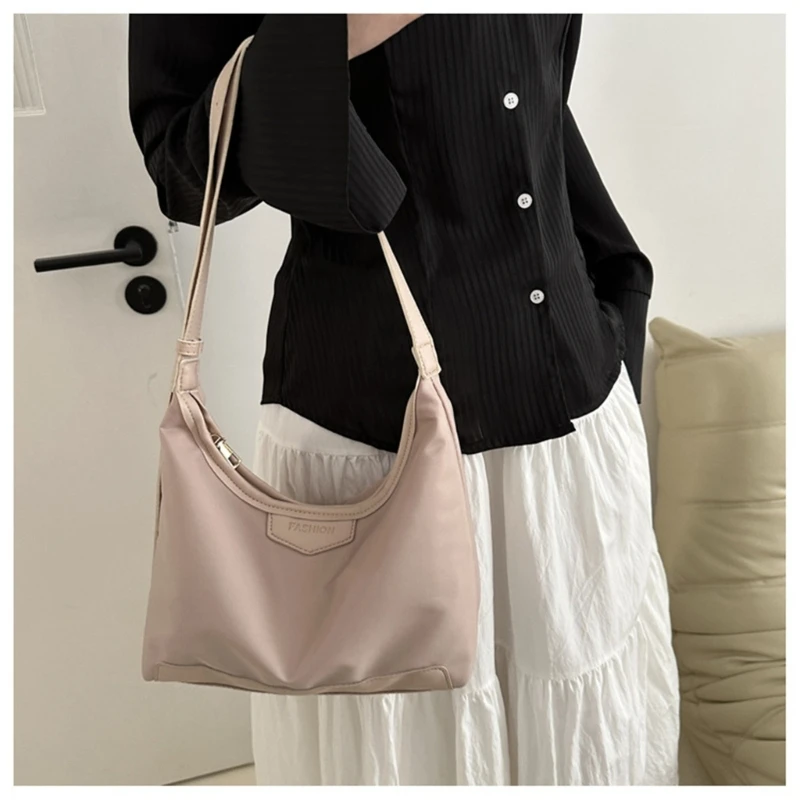 Women Aesthetic Simple Solid Nylon Underarm Bag Fashion Casual Crossbody Bag with Adjusted Strap Shoulder Bag Purse