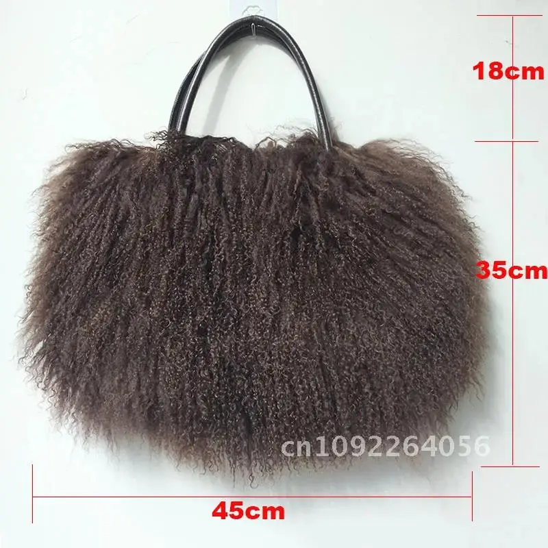 

Winter Real Mongolia Lamb Fur Handbag Casual Women Tibet Shoulder Natural Bag Fur Genuine Femme Tote Long Bags Hair