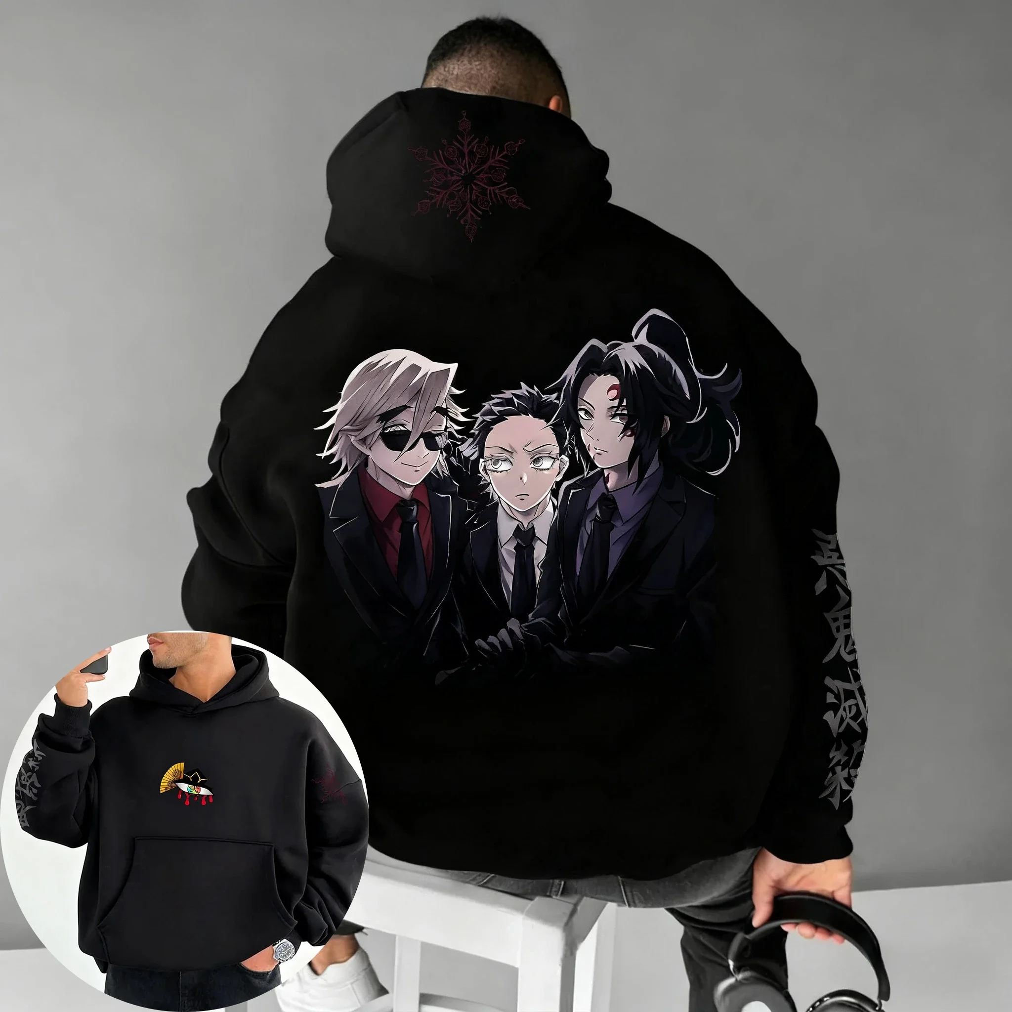 

Demon Slayer Anime Creative Printed Hoodie Men's Autumn/Winter New Harajuku Plus Size Trendy Casual Loose Y2K Parent Child Top