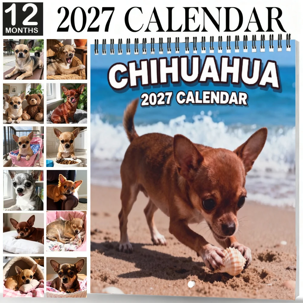 2027 Long Wool Sheep Dog Group Wall Calendar Plan This Long Wool Sheep Dog Beach Scene 12 Months Grid Layout with Monthly Photos