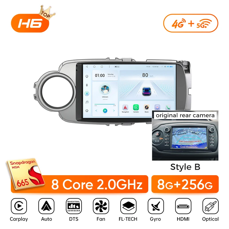 Ainavi Autoradio Voor Toyota Yaris 2012 2013 2014 2015 2016 2017 Android 13 Auto Draadloze Carplay 4G IPS Auto multimedia DSP 2 Din