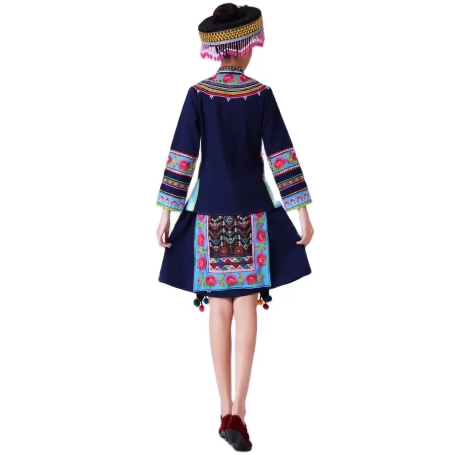 Blue Hmong Miao Clothing Women Stage Costumes For Singers National Festival Performance Dress Chinese Folk Dance Wear