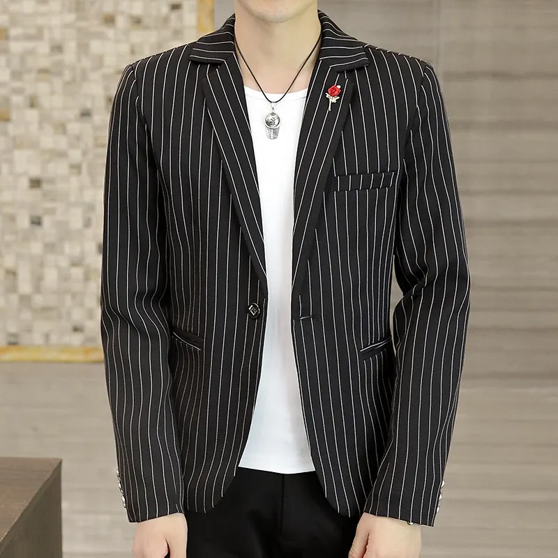 

Slim Fit Men's Casual Stripe West Coat Thin Single Top Spring Summer Autumn Faion Urban Sle Long Sve Button up Jaet