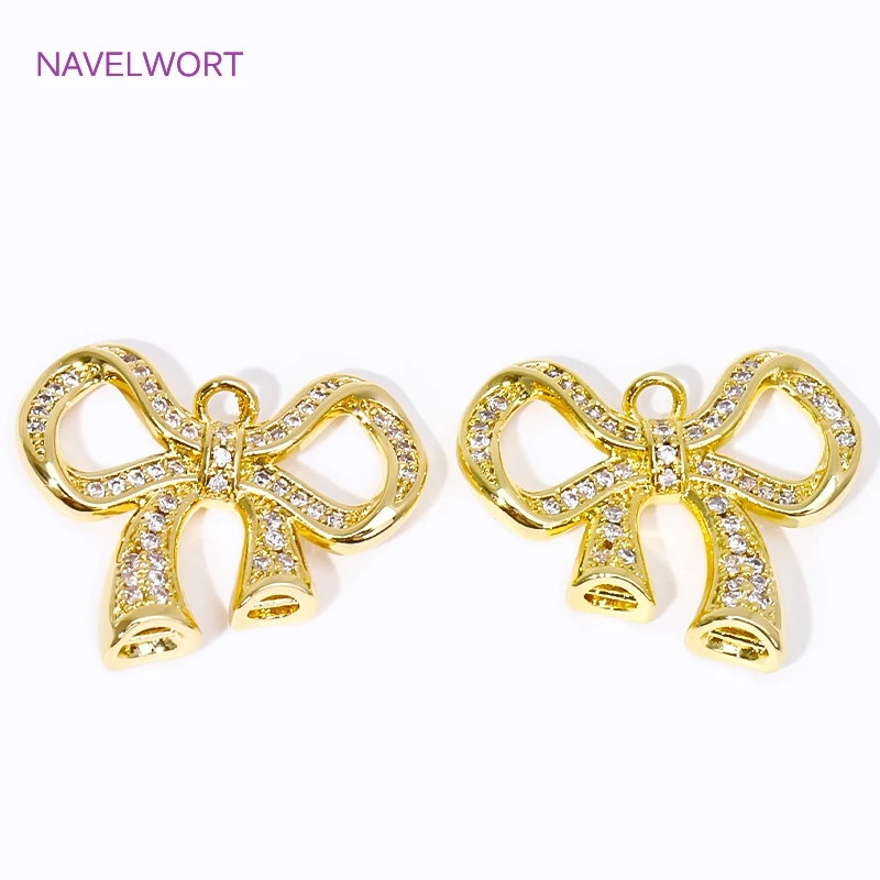 18K Gold Plated Inlaid Zircon 2 Strand Bowknot Connector For Jewelry Making Bracelet Connectors DIY Necklace Jewelry Accessories