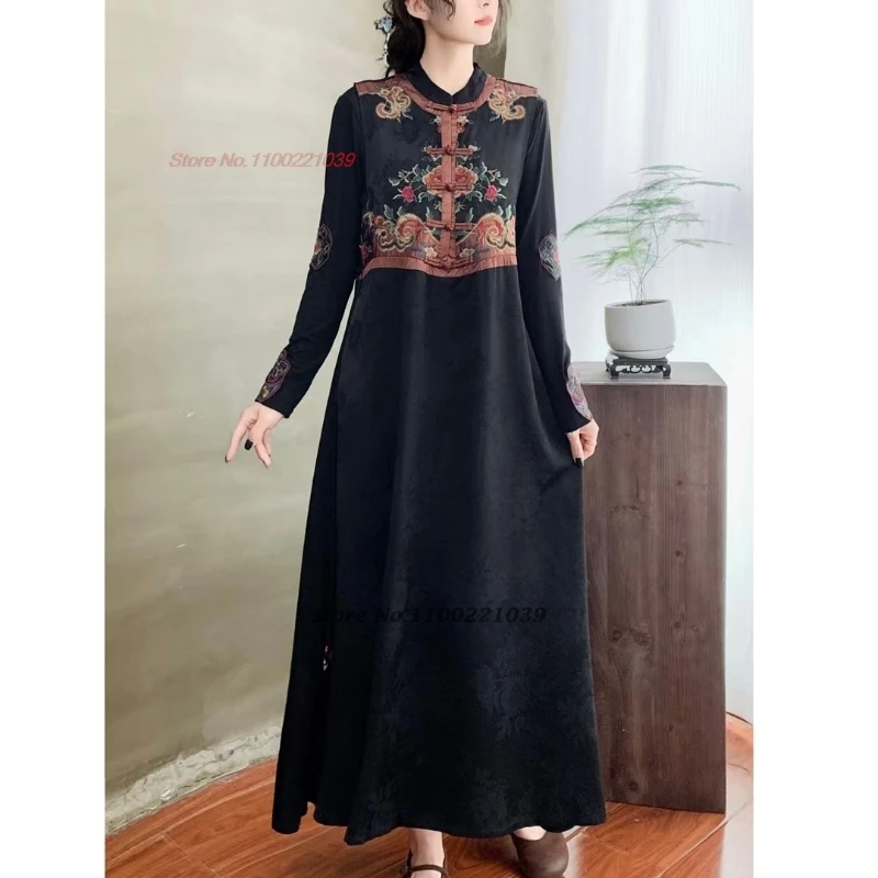 

2025, традиционное китайское платье ханьфу, национальное платье трапециевидной формы без рукавов с цветочной вышивкой, восточное атласное жаккардовое народное платье в стиле ретро