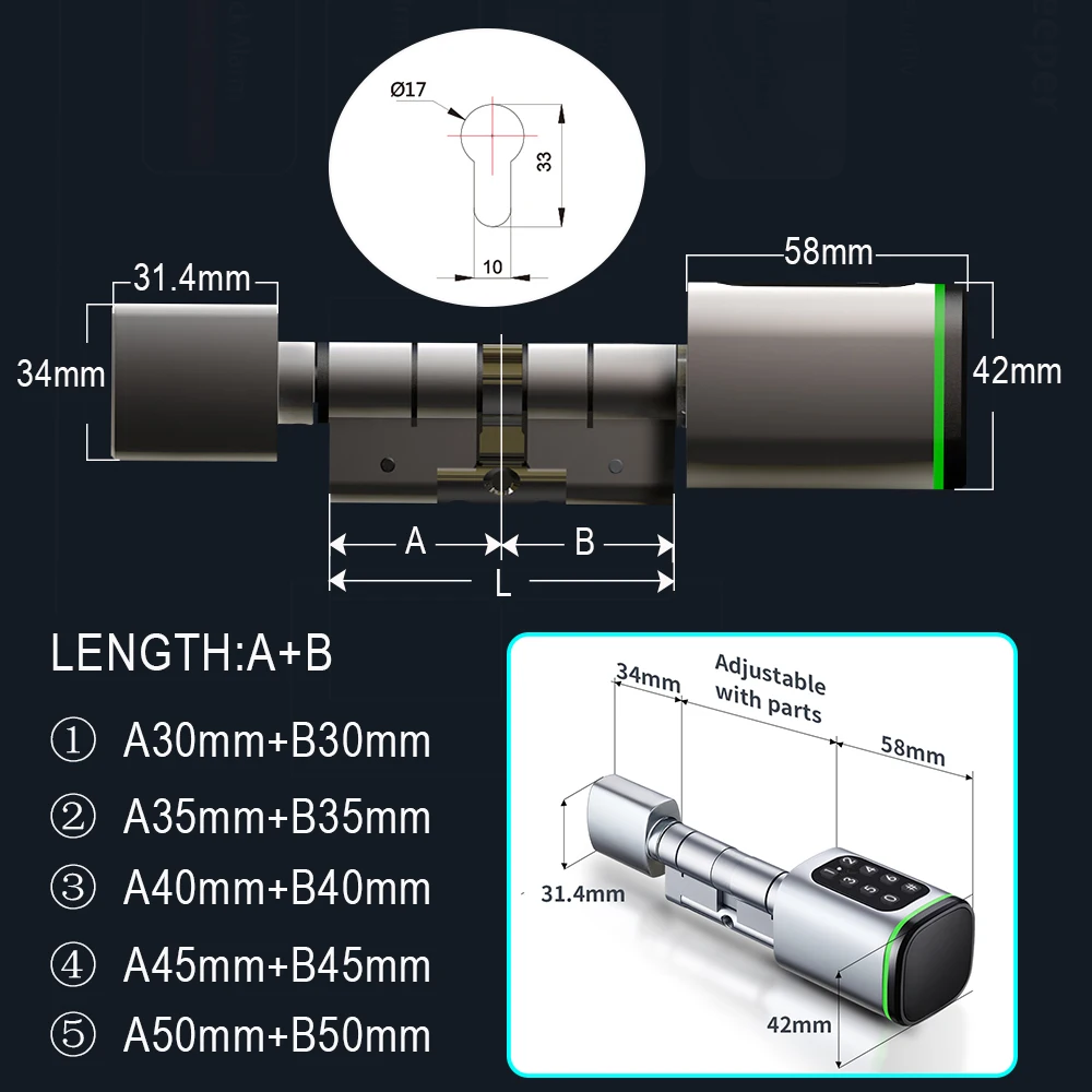 Tuya Smart Electronic Cylinder Lock Adjustable Keyless Entry Password Card Mobile App Digital Euro Locks For Smart Home Security