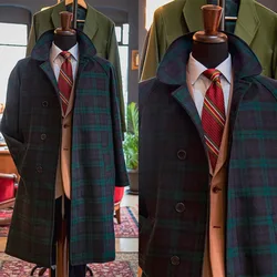 Green Woolen Plaid Overcoat Men Suit One Piece Blazer Coat Single Breasted Winter Warm Formal Business Causal Party Tailored