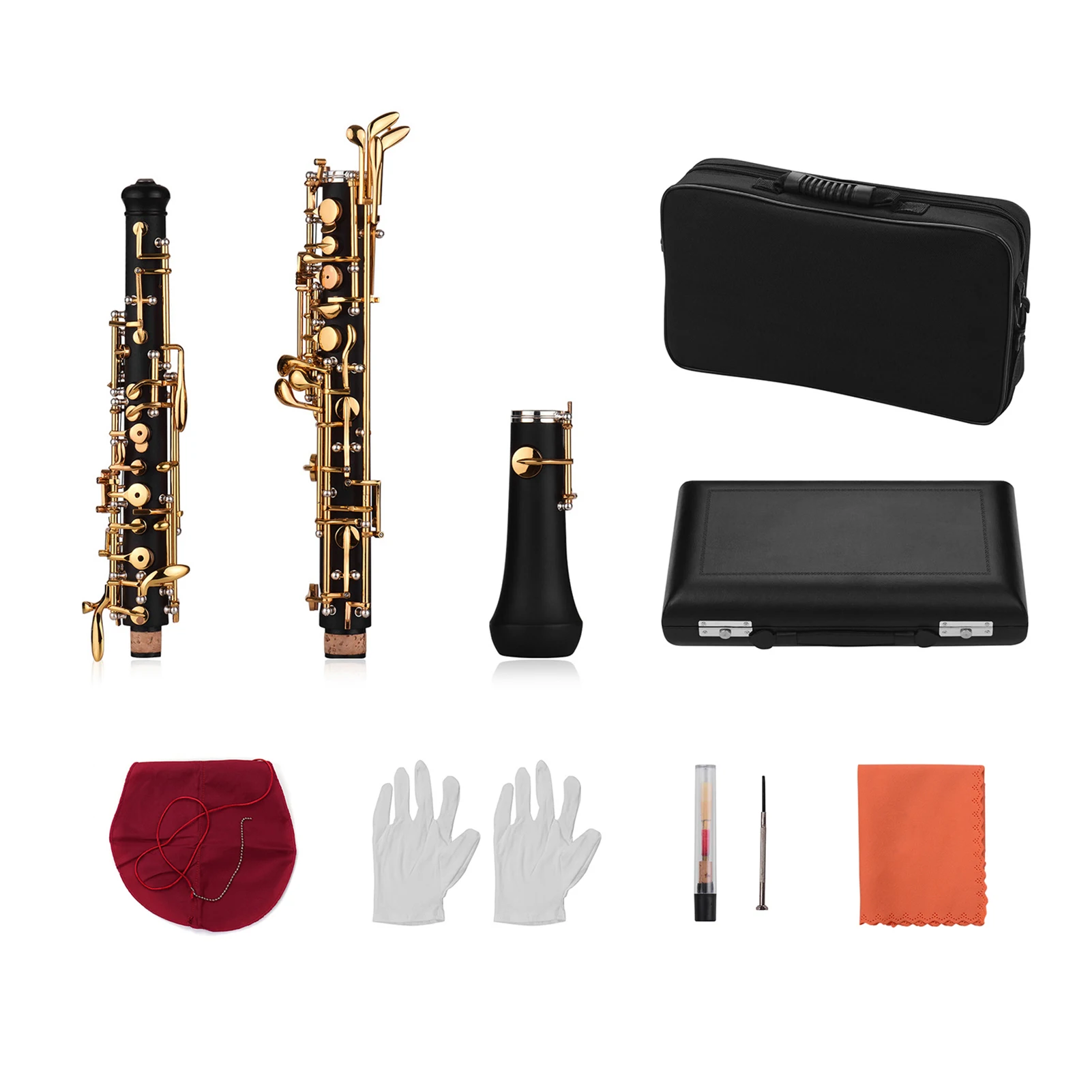 Professional Oboe C Key Semi-automatic Style Gold Plated Keys Woodwind Instrument with Oboe Reed Gloves Leather Case Bag