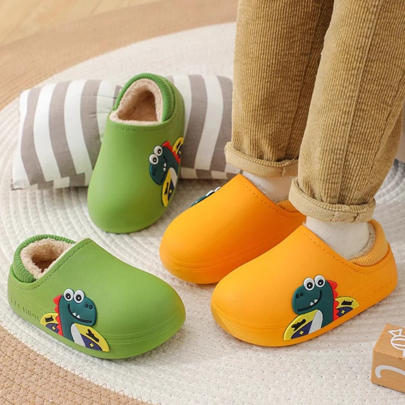 

Autumn and Winter New Waterproof and Cute Children's Indoor and Outdoor Anti Slip Soft Bottom with Plush Warm Cotton Slippers