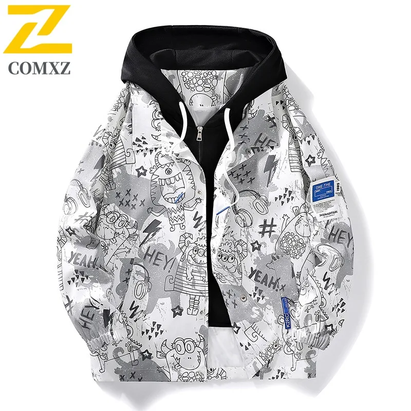 

COMXZ 2025 Мужская рубашка с капюшоном Корейская модная красивая универсальная куртка 22230 Осень Новое поступление Модный уличный стиль