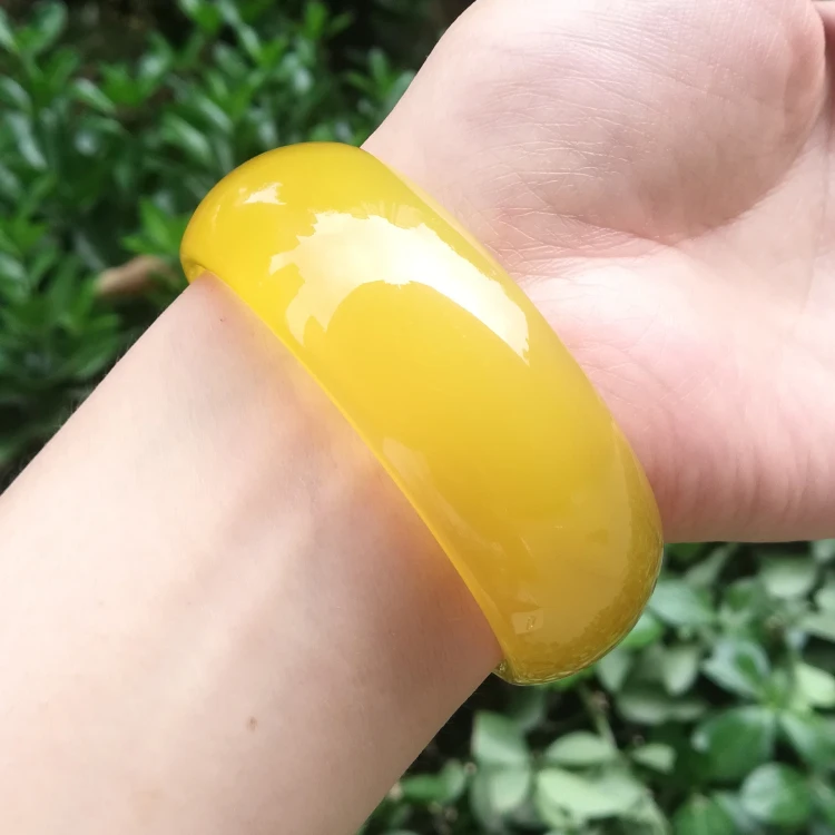 Jewellery Genuine Brazil Natural Ice Kind Primary Color Yellow Agate Chalcedony Widened Bracelet Jade Bangle Accessories Gift