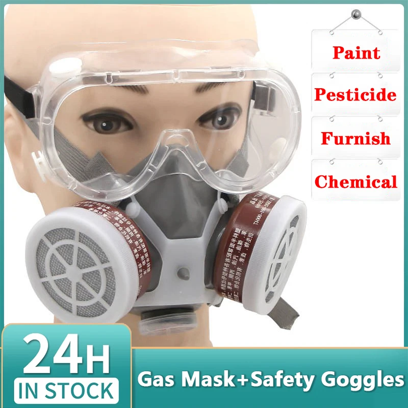 Dustproof Gas Mask Half Face Mask Safety Organic Chemical Filters with PC Goggles PM2.5 Breathing