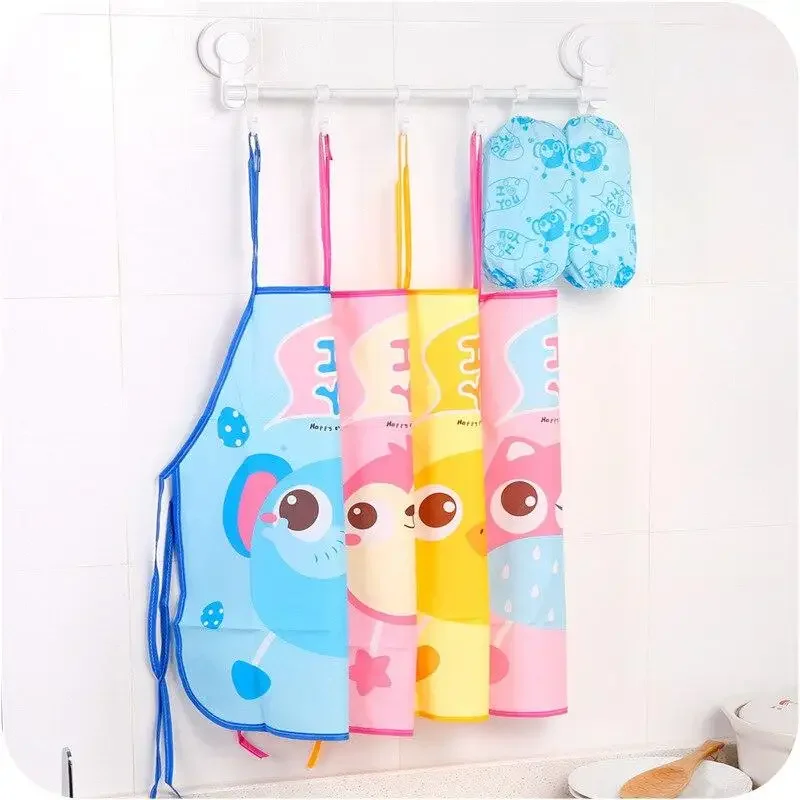 1Set Child Kid Apron Cuff Kit Kitchen Art Baking Painting Pinafore+Arm Sleeve PE PVC Waterproof Cartoon Cute Animal Style Aprons