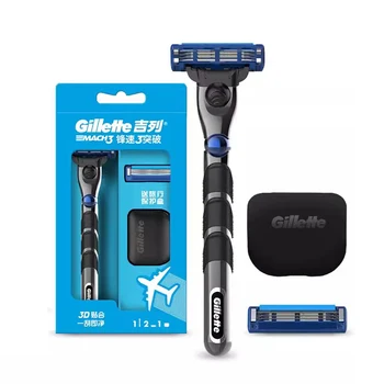 Gillette-mach 3ターボシェーバー,3Dモーションヘッド,1ハンドル,カートリッジとブレードキャップ,顔とあごひげシェービング,プロモパック
