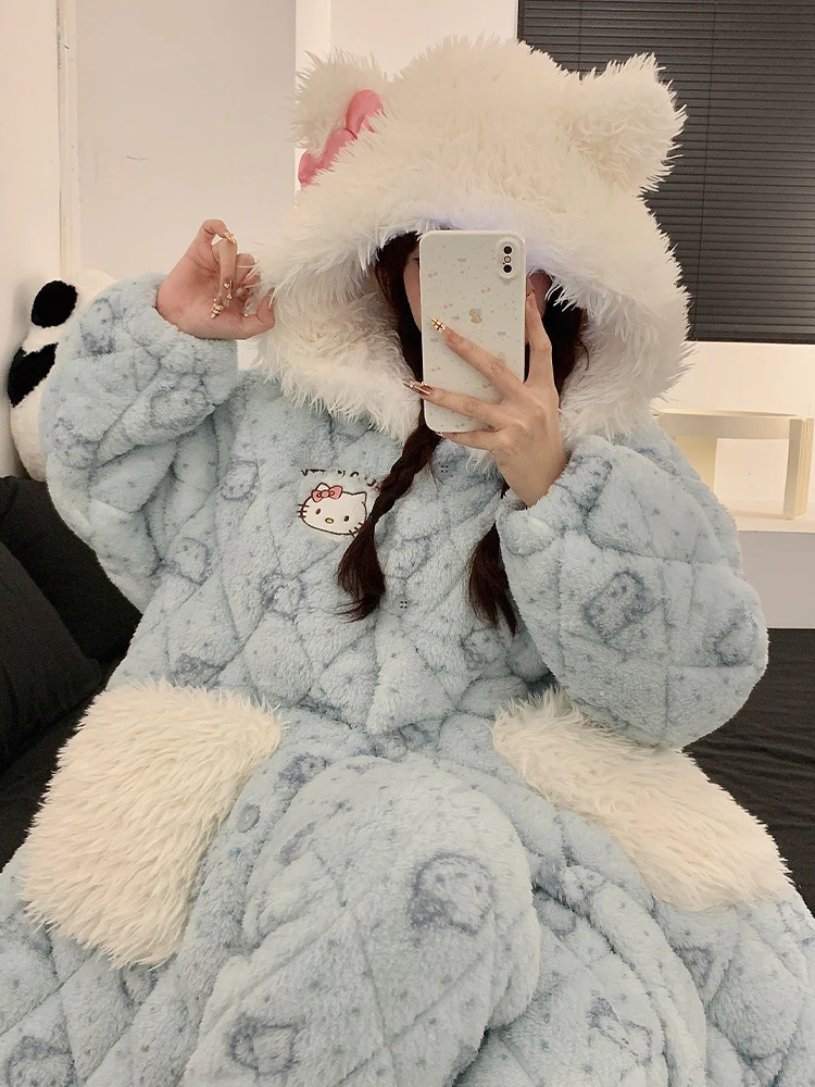 2025-new-women's-thiened-cotton-spwear-coral-fce-pajamas-set-home-clothes-in-the-hat-home-comfortable-warmth