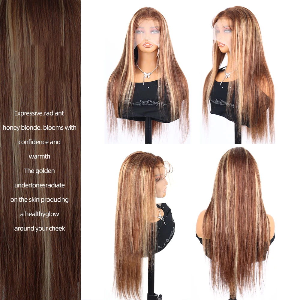 220 Density Highlight Wig 360 Bone Straight Full Lace Front Human Hair Wigs 30 40 Inch Colored Ombre Raw 13x6 Lace Frontal Wig image 3